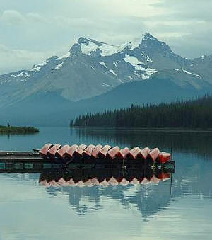 Maligne Lake canoes. 