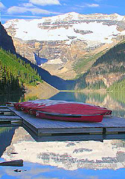 The boathouse at Lake Louise, about 7 a.m. The photo at the top of the story is Lake Louise at about 5 a.m. By seven, the colors have changed dramatically... but there is never a bad shot!