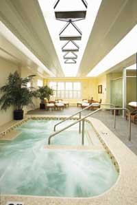 Click for story: Co-ed pool and respite area "on the roof" at the Kohler Water Spa. Photo courtesy of Kohler Company.